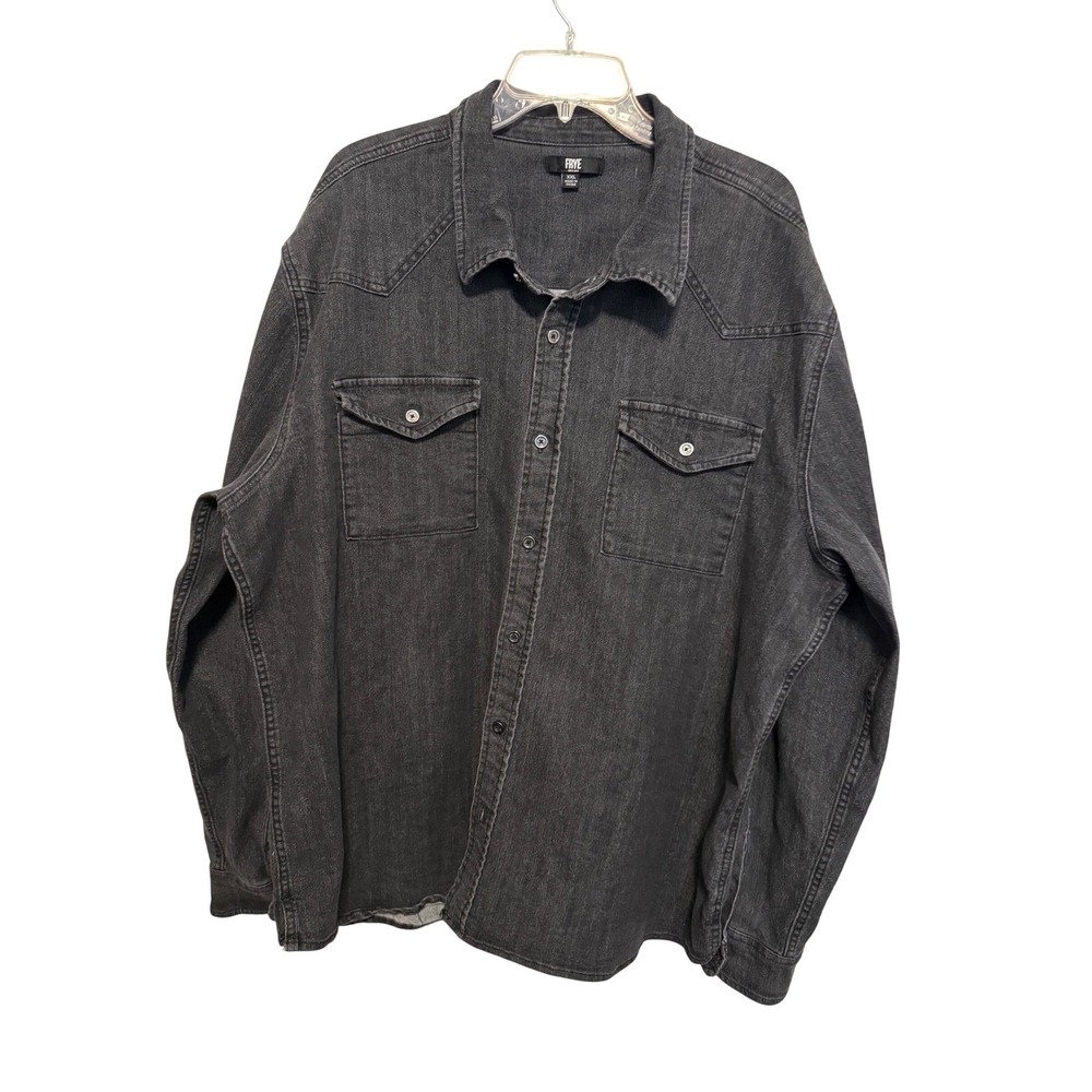 FRYE Denim Western Shirt Mens XXL‎ Long Sleeve Black Button Up Pockets